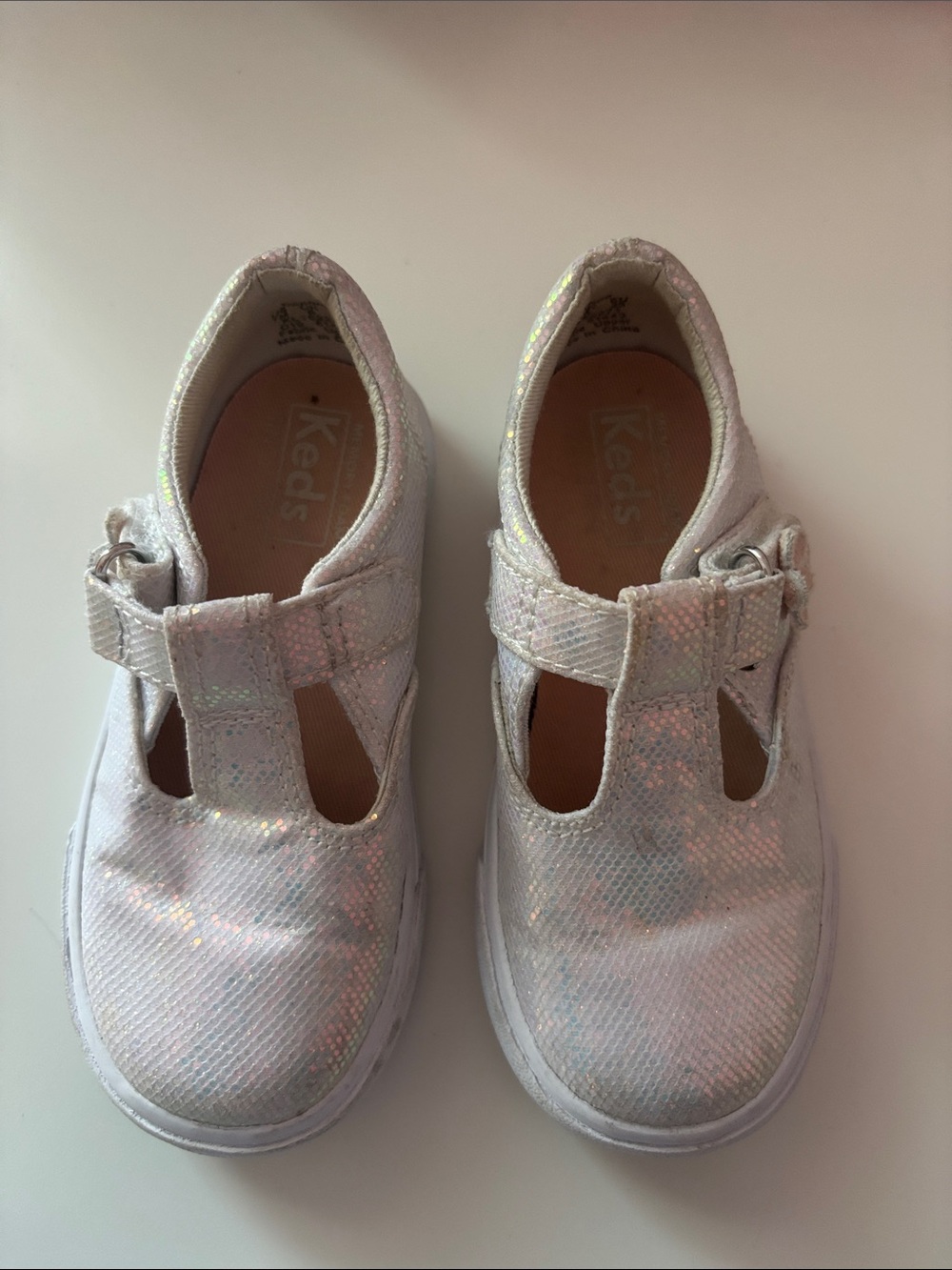 Keds Kids Iridescent White T-Strap Sneakers